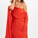ASOS DESIGN Satin Cowl Neck Mini Dress With Exaggerated Sleeve Detail In Red