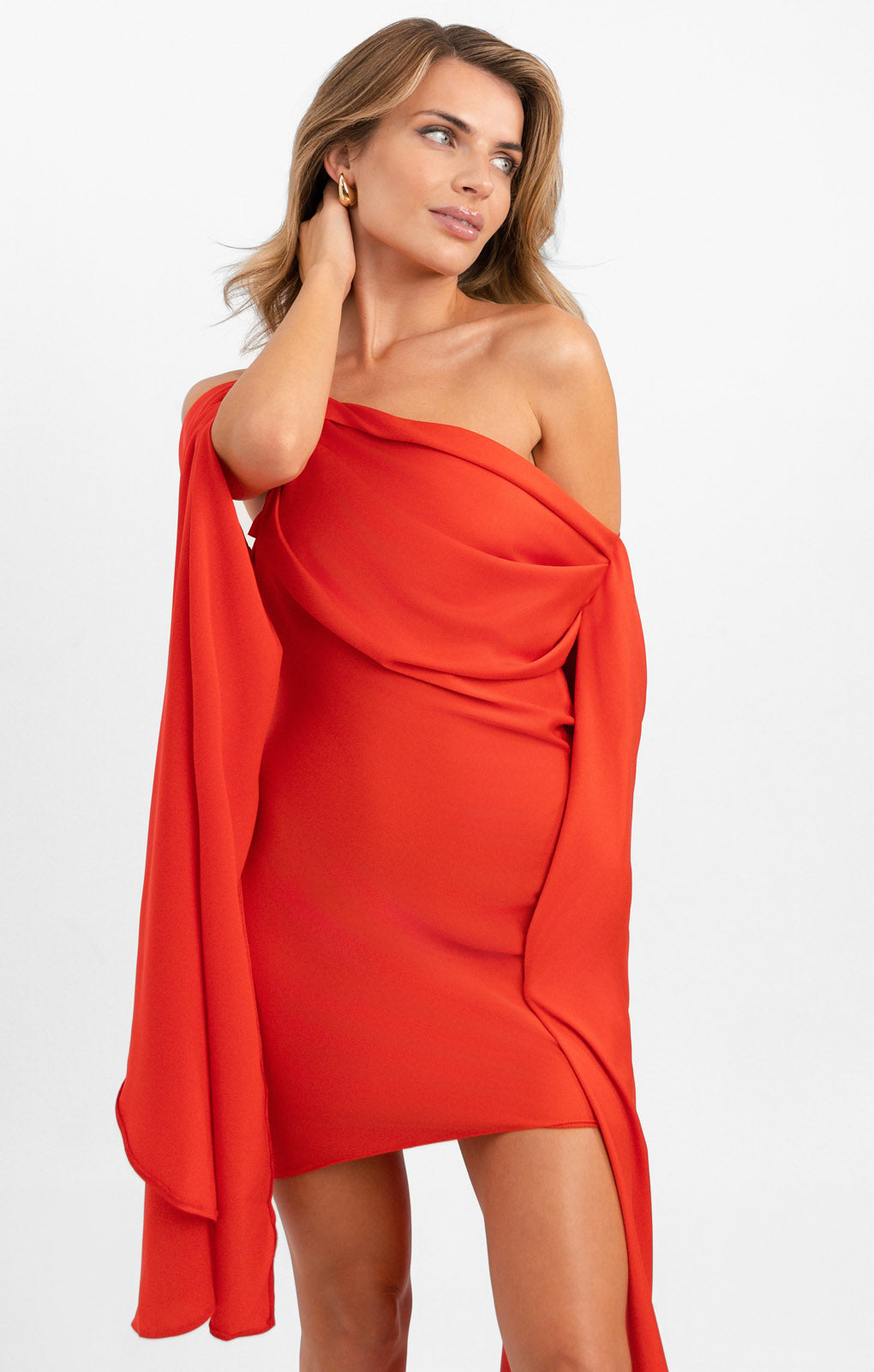 ASOS DESIGN Satin Cowl Neck Mini Dress With Exaggerated Sleeve Detail In Red