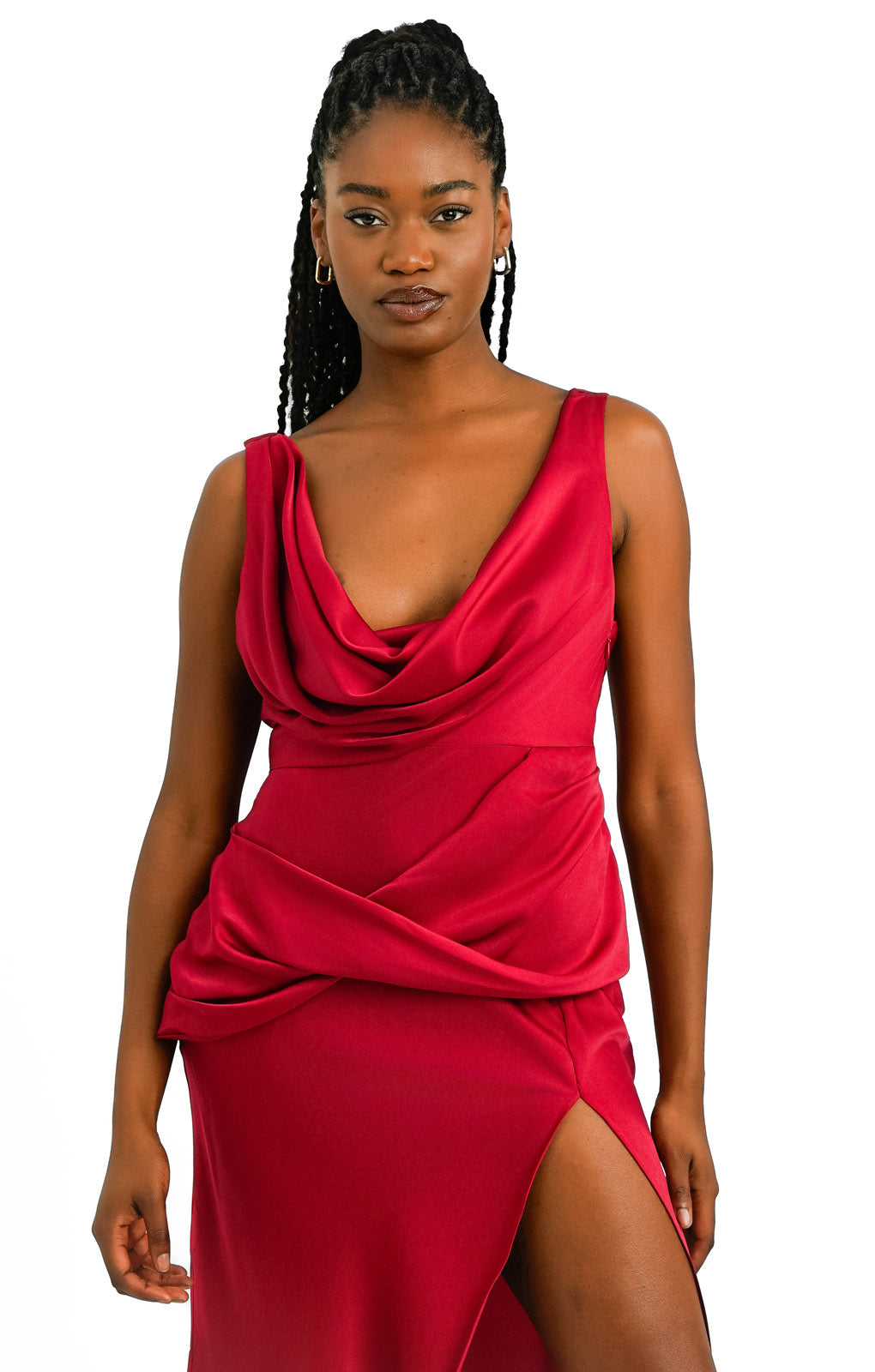 Rent ASOS DESIGN Satin Cowl Neck Maxi Dress With Ruching Detail In Dark