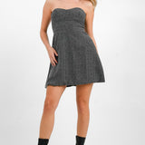 ASOS DESIGN Tweed Check Bandeau A-Line Mini Dress In Grey