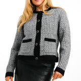 Knitted Tweed Look Contrast Edge Alpaca Wool Cardigan