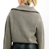Merino Wool Blend Knitted Chunky Rib Half Zip Sweater In Taupe