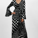 Topshop Button Down V Neck Tie Front Midi Dress In Polka Dot Print