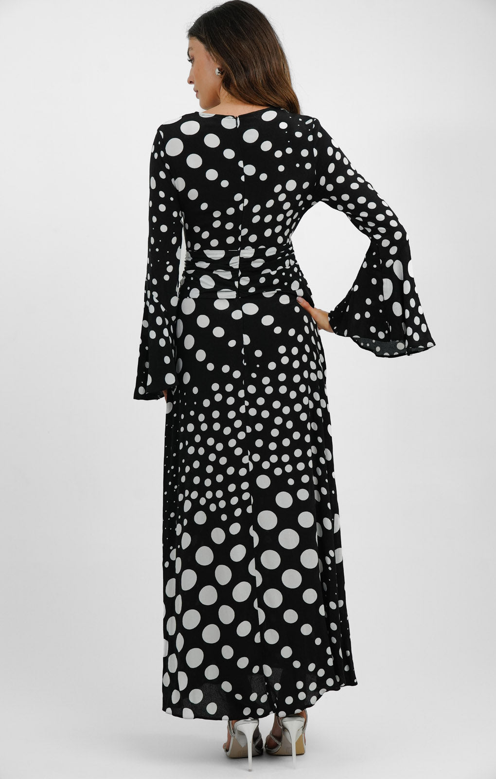 Topshop Button Down V Neck Tie Front Midi Dress In Polka Dot Print
