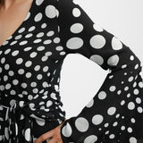 Topshop Button Down V Neck Tie Front Midi Dress In Polka Dot Print