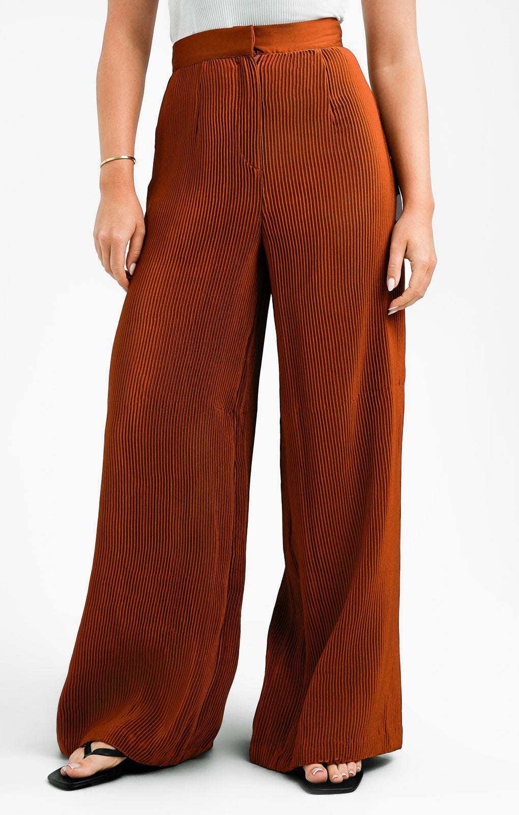 ASOS EDITION Wide Leg Plisse Pleat Front Trouser In Rust