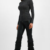 Shrunken Knitted Variegated Rib Top In Black With Silver Metallic