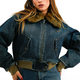 Guess Originals Fur Denim Bomber Jacket In Blue