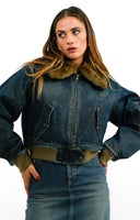 Guess Originals Fur Denim Bomber Jacket In Blue