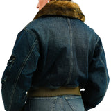 Guess Originals Fur Denim Bomber Jacket In Blue