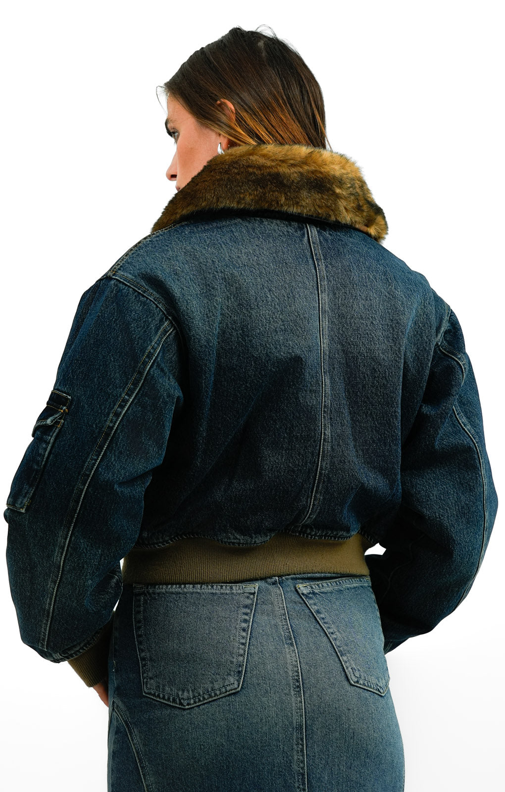 Guess Originals Fur Denim Bomber Jacket In Blue