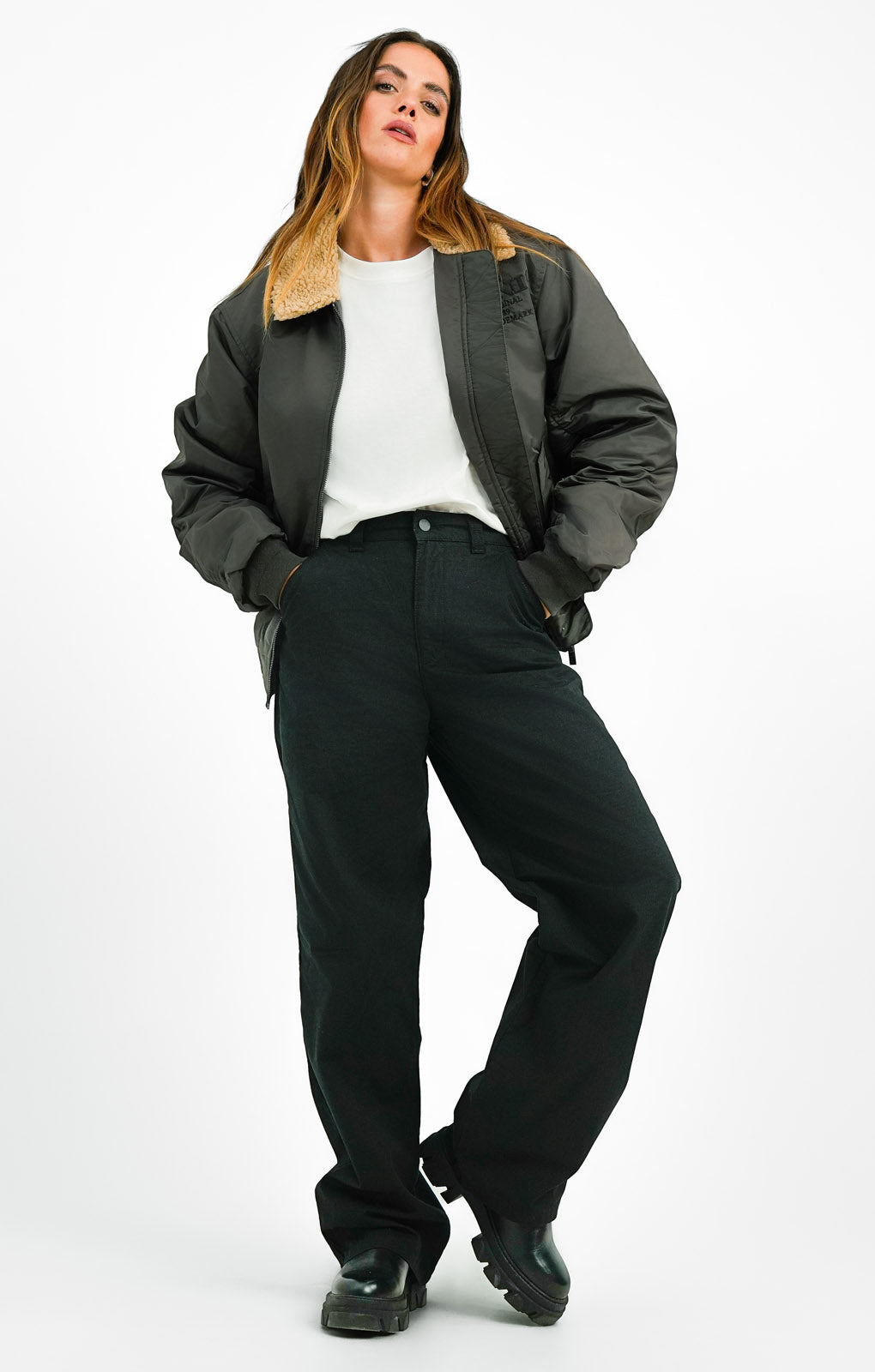 Karl Kani Retro Aviator Bomber Jacket In Grey With Contrast Borg Collar