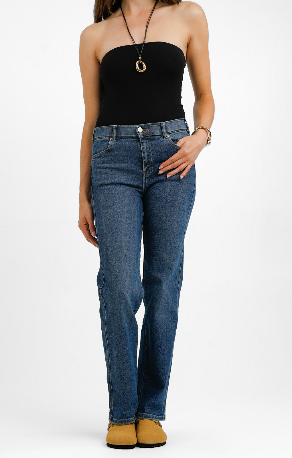 Dr Denim Lexy Mid Waist Straight Slim Fit Straight Leg In Cape Dark Used