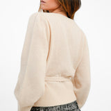 Wool Blend Wrap Cardigan In Beige