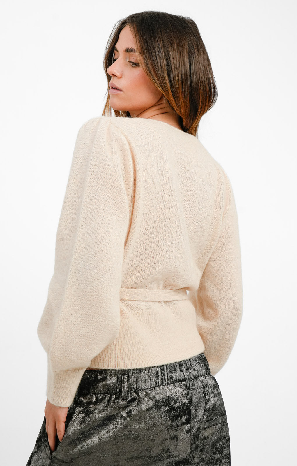 Wool Blend Wrap Cardigan In Beige