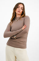 Abercrombie & Fitch Mock Neck Long Sleeve Top In Brown With Side Ruching