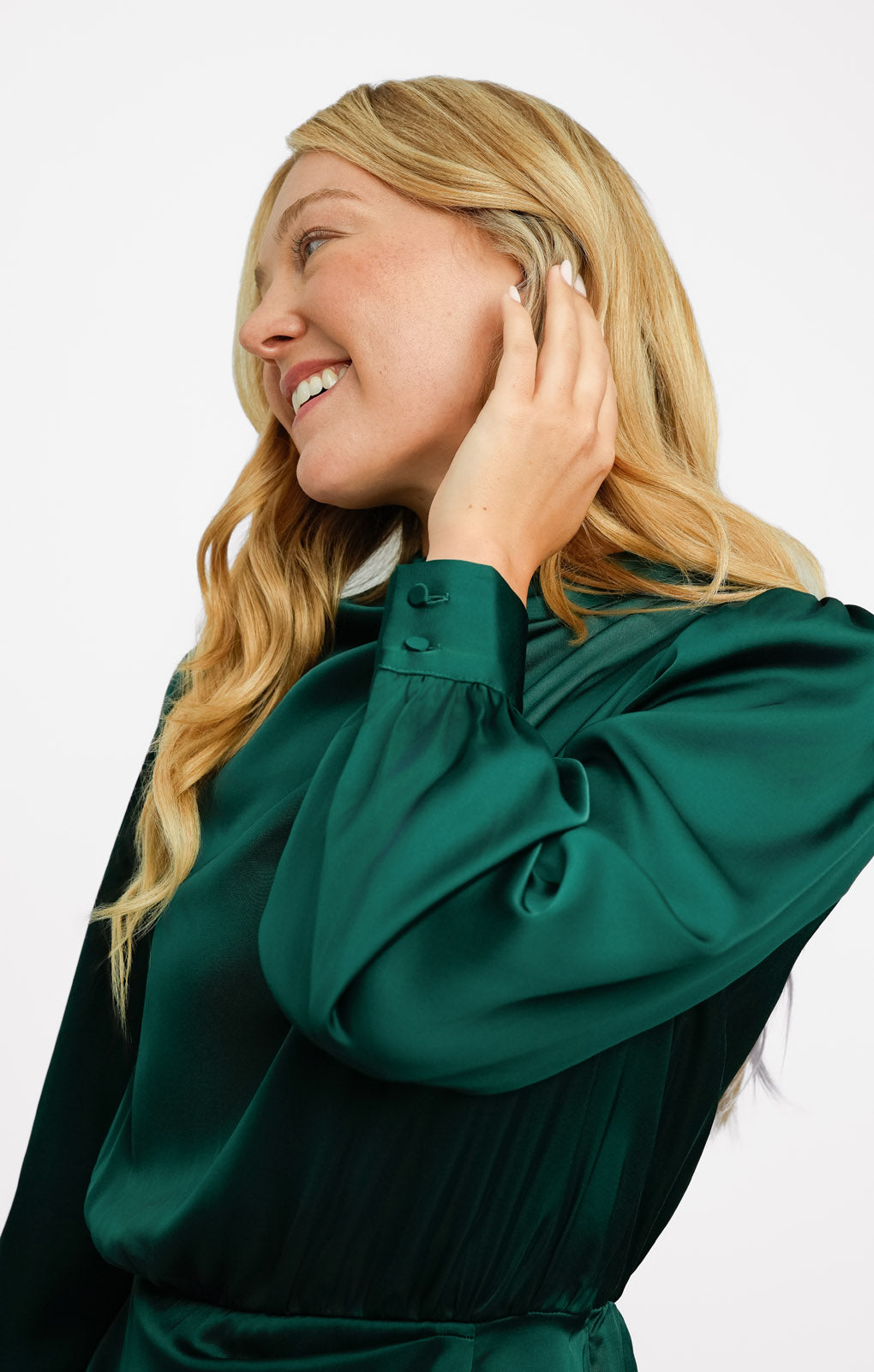 Abercrombie & Fitch Long Sleeve Satin Draped Dress In Green Abercrombie & Fitch Long Sleeve Satin Draped Dress In Green