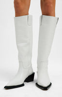 Topshop Rio Leather Western Style Knee High Boot In White Croc