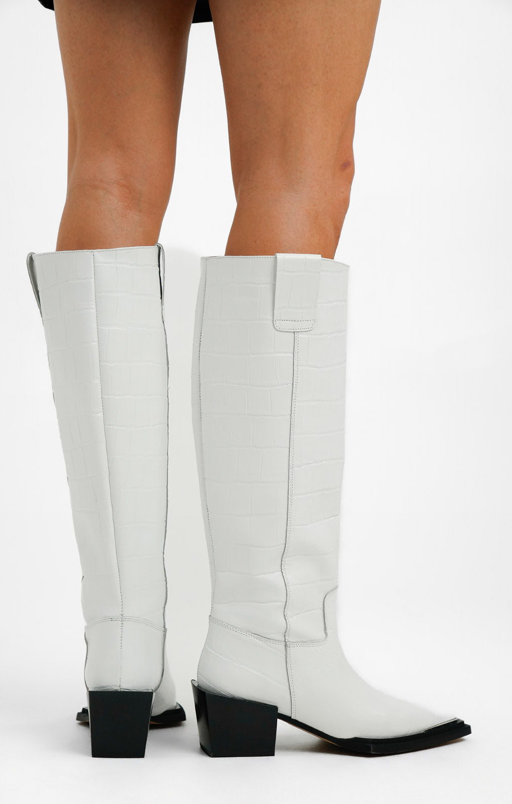 Topshop Rio Leather Western Style Knee High Boot In White Croc