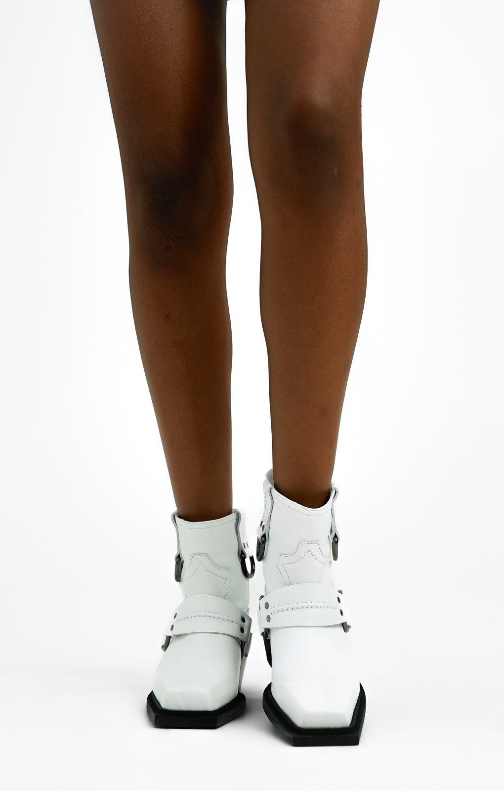Topshop Roxy Premium Leather Western Biker Boot In White