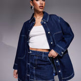 HUGO Blue Galane Co-ord Longline Denim Jacket in Dark Blue