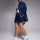 HUGO Blue Galane Co-ord Longline Denim Jacket in Dark Blue