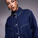 HUGO Blue Galane Co-ord Longline Denim Jacket in Dark Blue