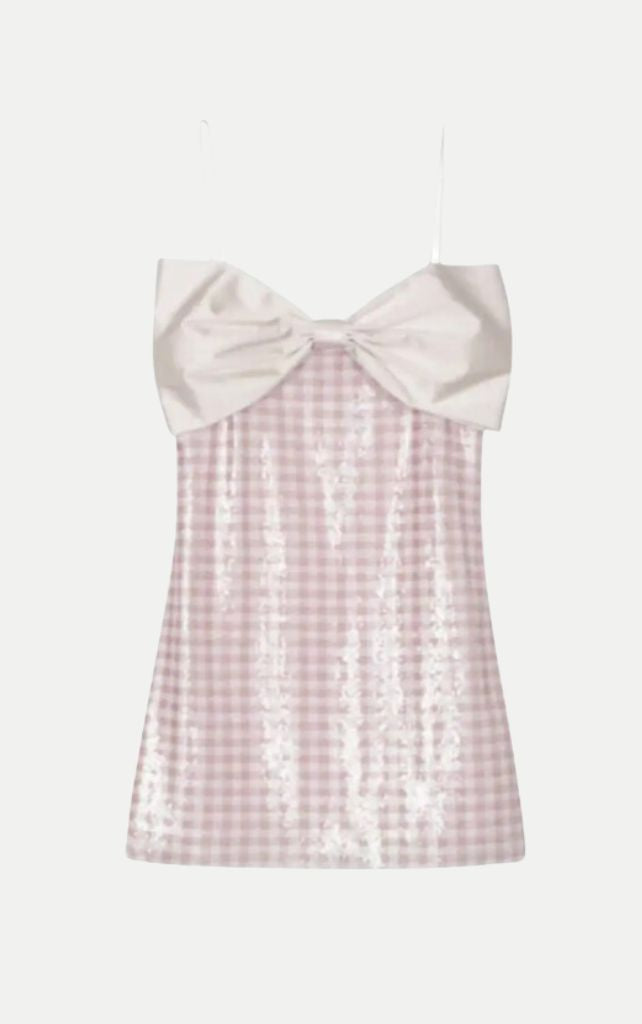 Harmur Big Bow Dress Pink Gingham Sequins