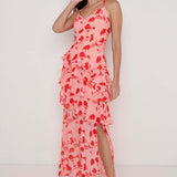 Pretty Lavish Hettie Asymmetric Pink/Red Floral Ruffle Maxi Dress