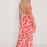 Pretty Lavish Hettie Asymmetric Pink/Red Floral Ruffle Maxi Dress