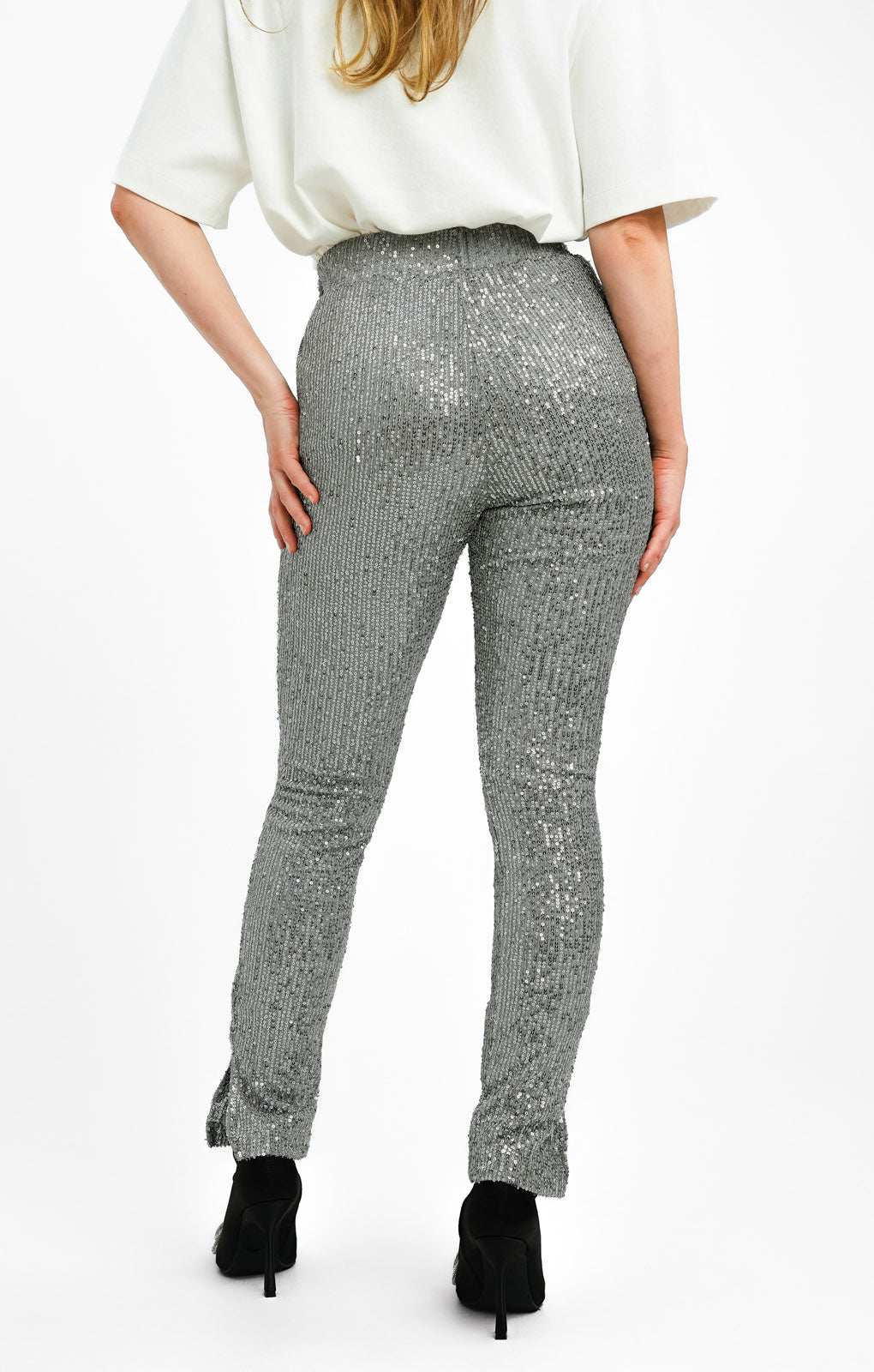 4th & Reckless Petite Exclusive Sequin Split Hem Leggings In Gunmetal