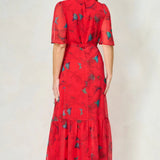 Hope & Ivy Flutter Sleeve Midaxi Wrap Dress with Tie Waist in Red Print