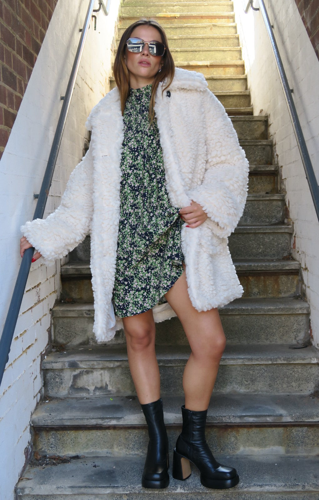 Topshop Chunky Borg Coat In Cream