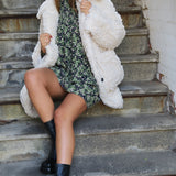 Whistles Shirred Smock Dress In Green And Pink Smudge