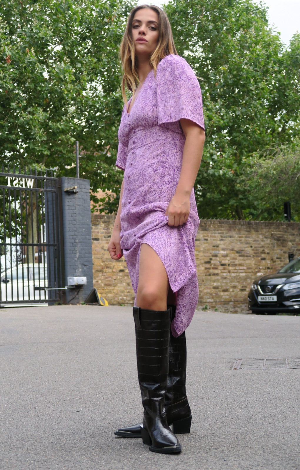 Topshop Rio Leather Western Style Knee High Boot In Choc Croc