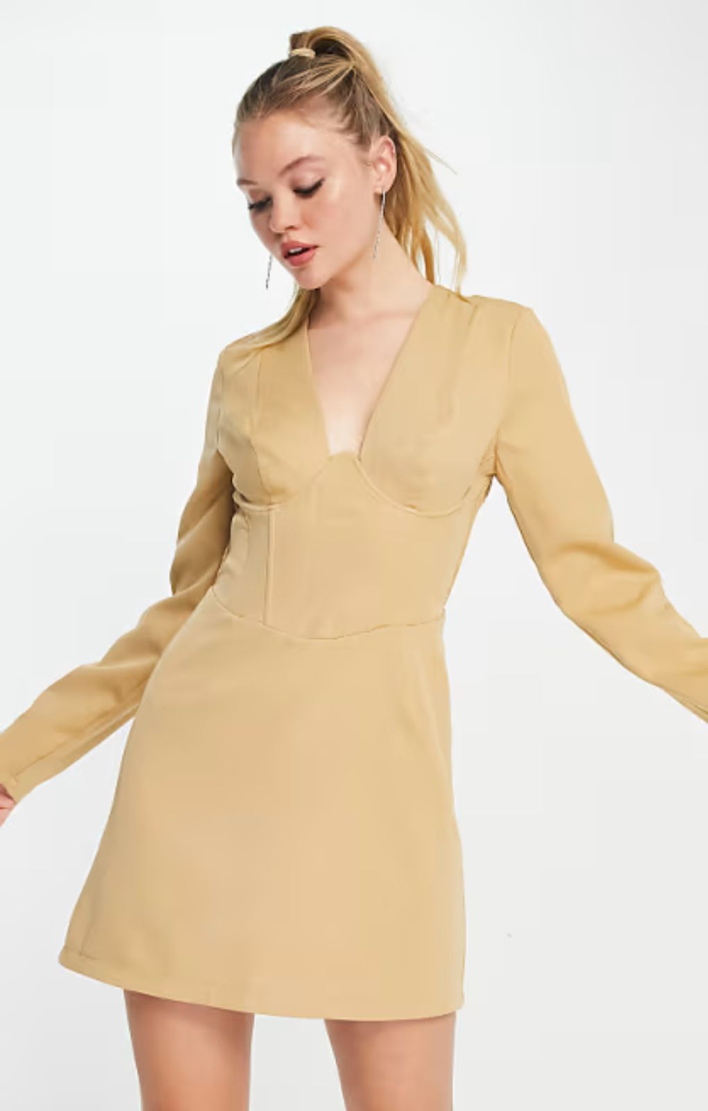 In The Style x Terrie Mcevoy Panelled Corset Mini Dress In Camel