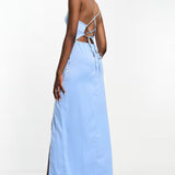 In The Style Tall Exclusive Satin Cowl Neck Tie Back Maxi Dress In Blue