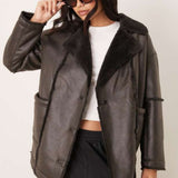 JDY Faux Shearling Coat in Chocolate Brown