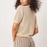 JDY Tie Front Crochet Cardigan in Beige