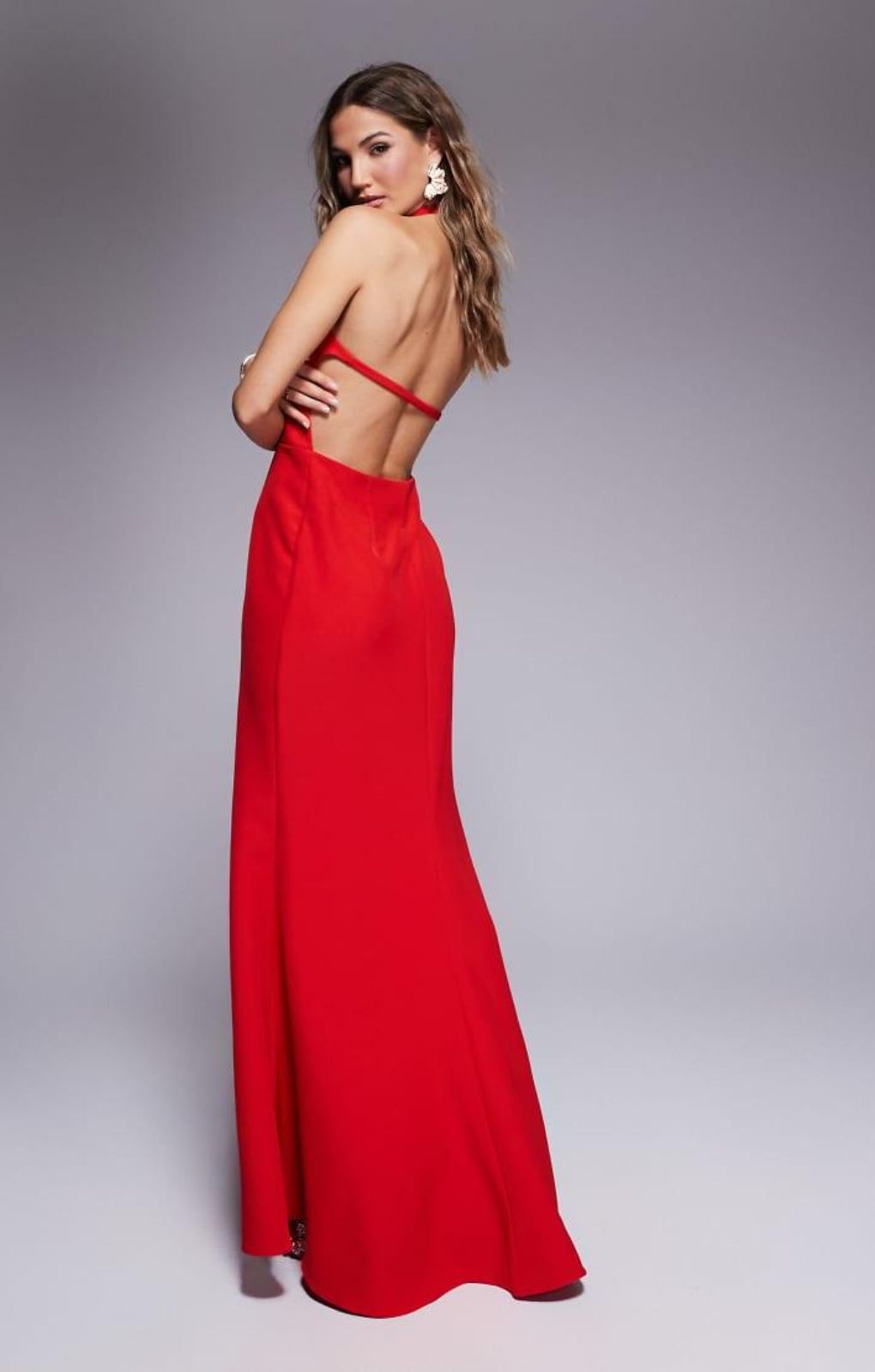 Rent Jarlo Halter Neck Fishtail Maxi Dress in Red