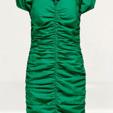 Jdy Ruched Puff Sleeve Mini Dress In Green