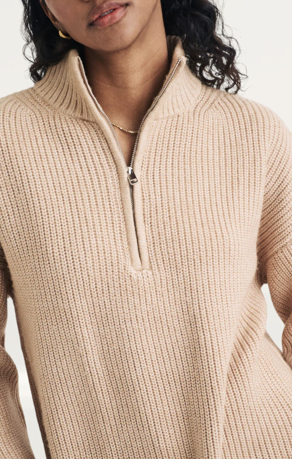 Nobody's Child Beige Knitted Oversized Half Zip Jumper