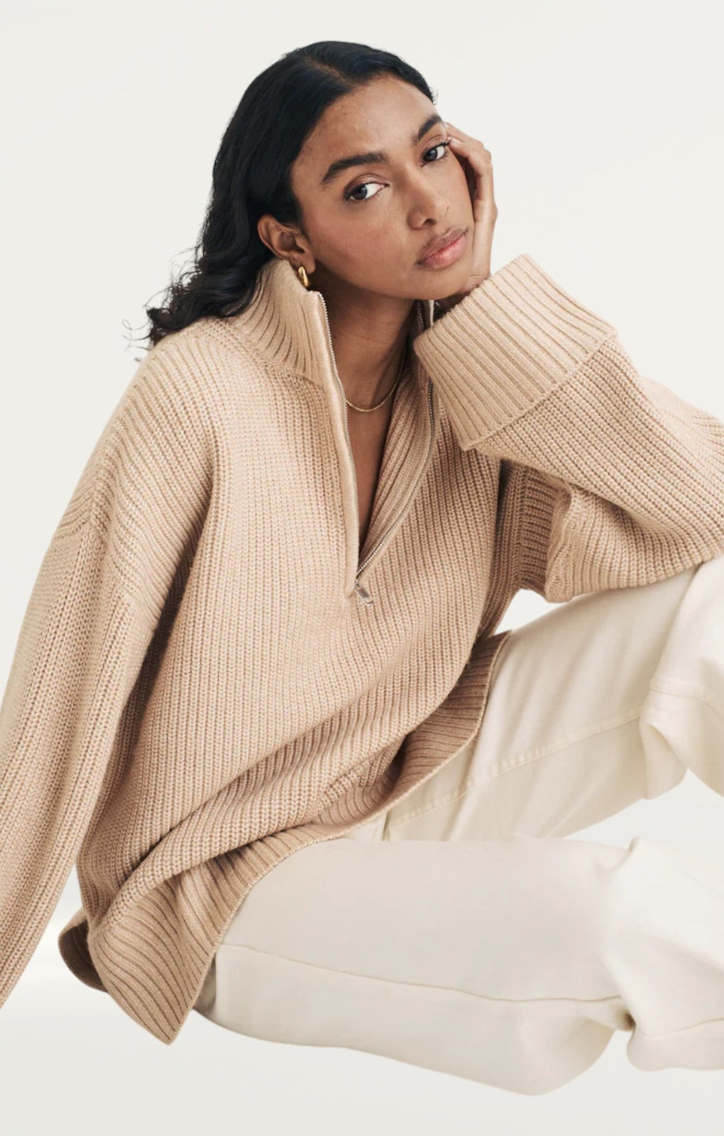 Nobody's Child Beige Knitted Oversized Half Zip Jumper