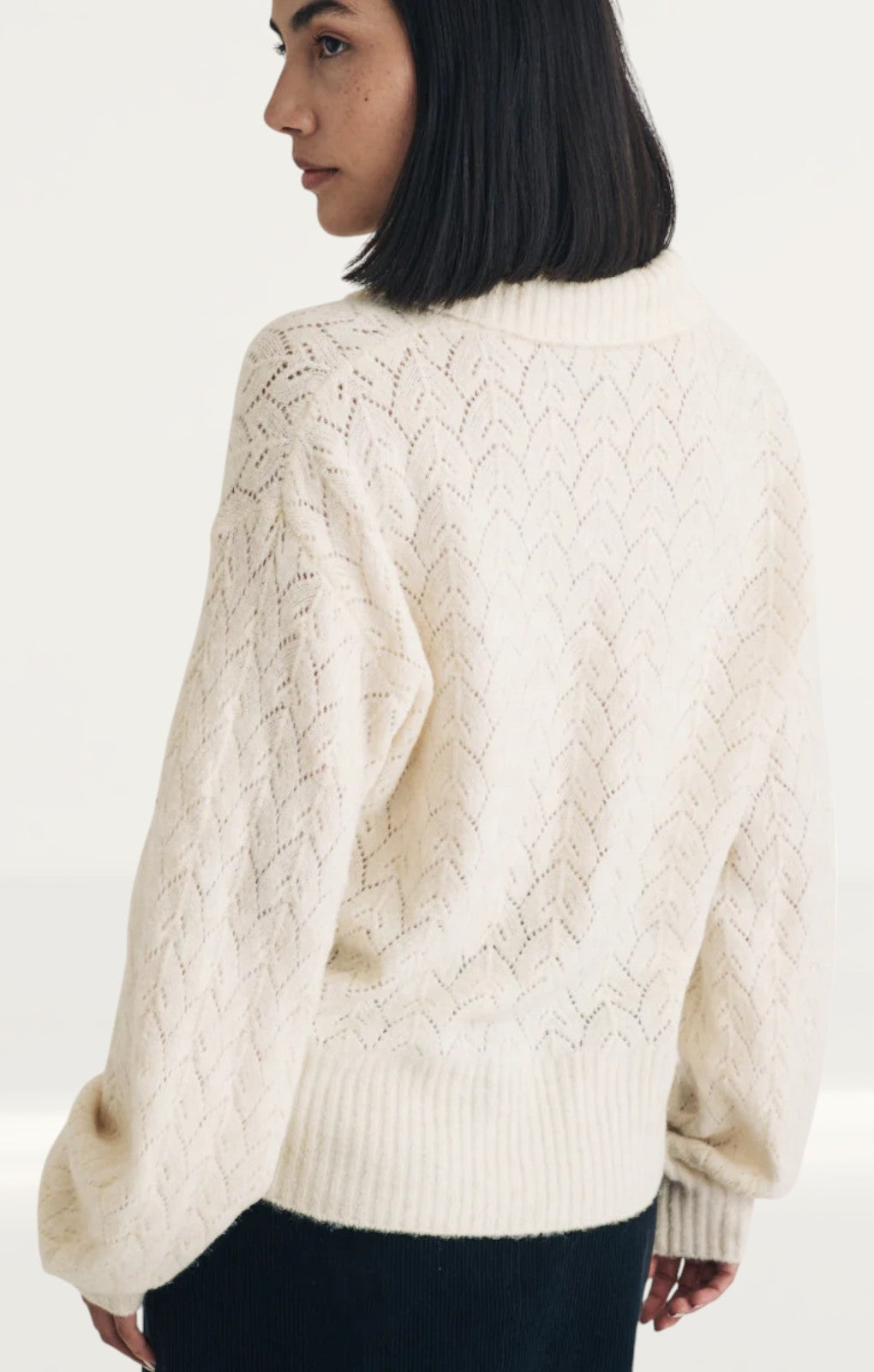 Nobody's Child Cream Collar Pointelle Wool Blend Knitted Cardigan