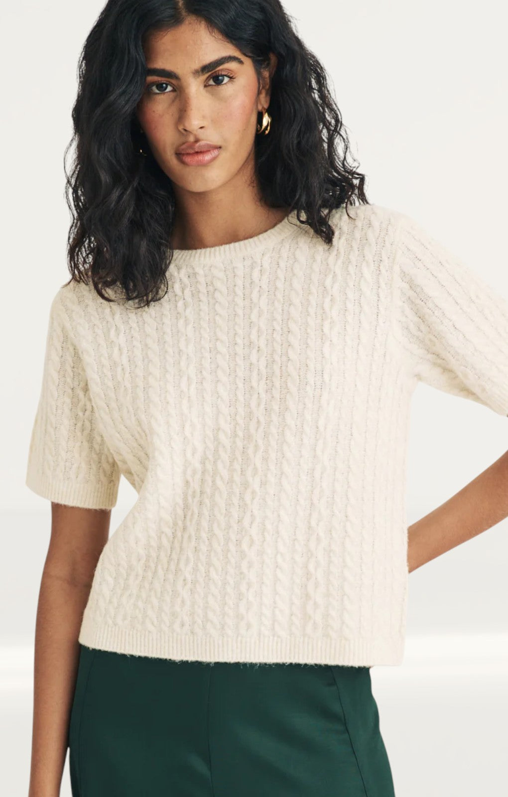 Nobody's Child Cream Cable Wool Blend Knitted T-Shirt