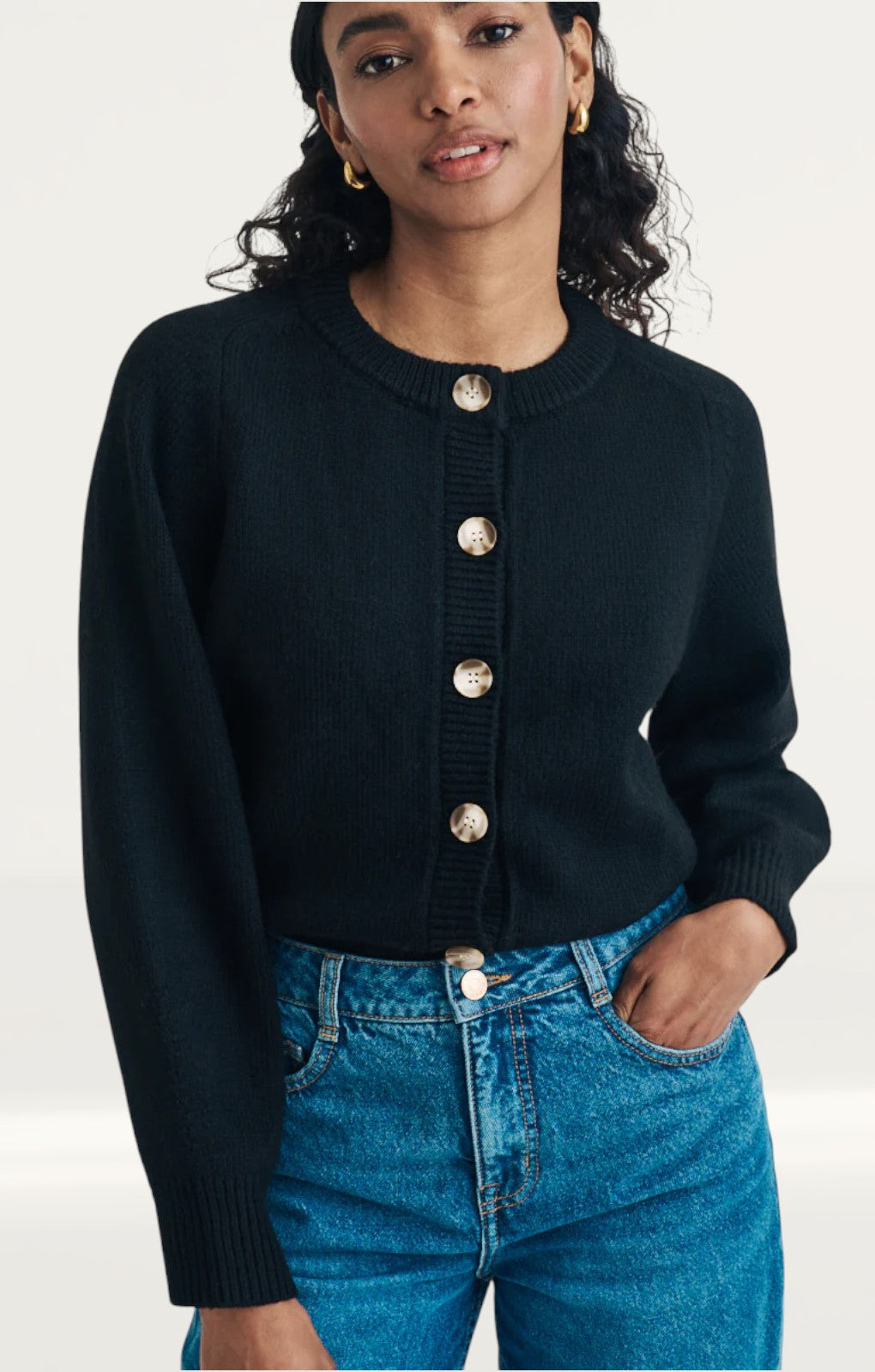 Nobody's Child Black Knitted Crew Neck Cardigan