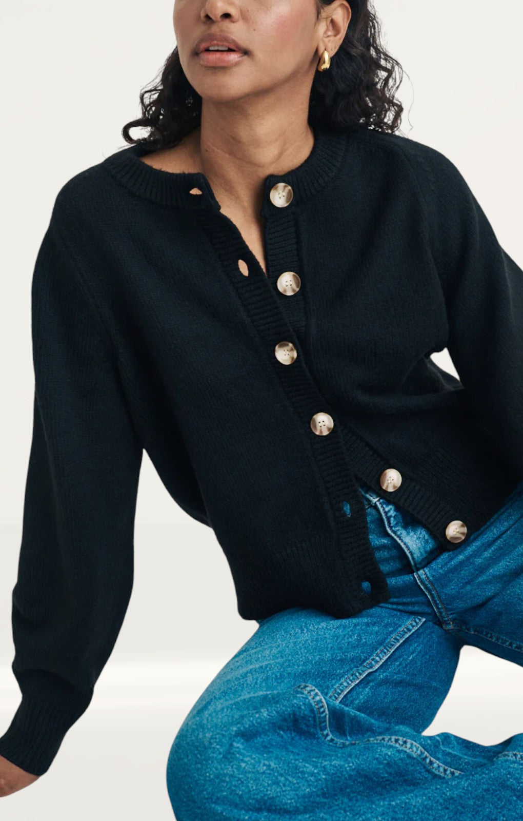 Nobody's Child Black Knitted Crew Neck Cardigan