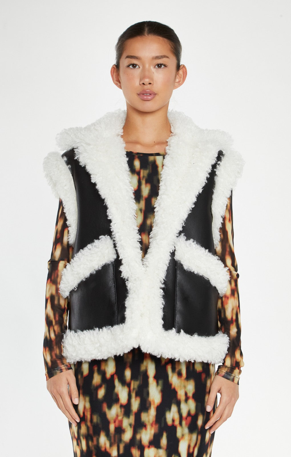 Glamorous Black & White Faux Shearling Oversized Gilet