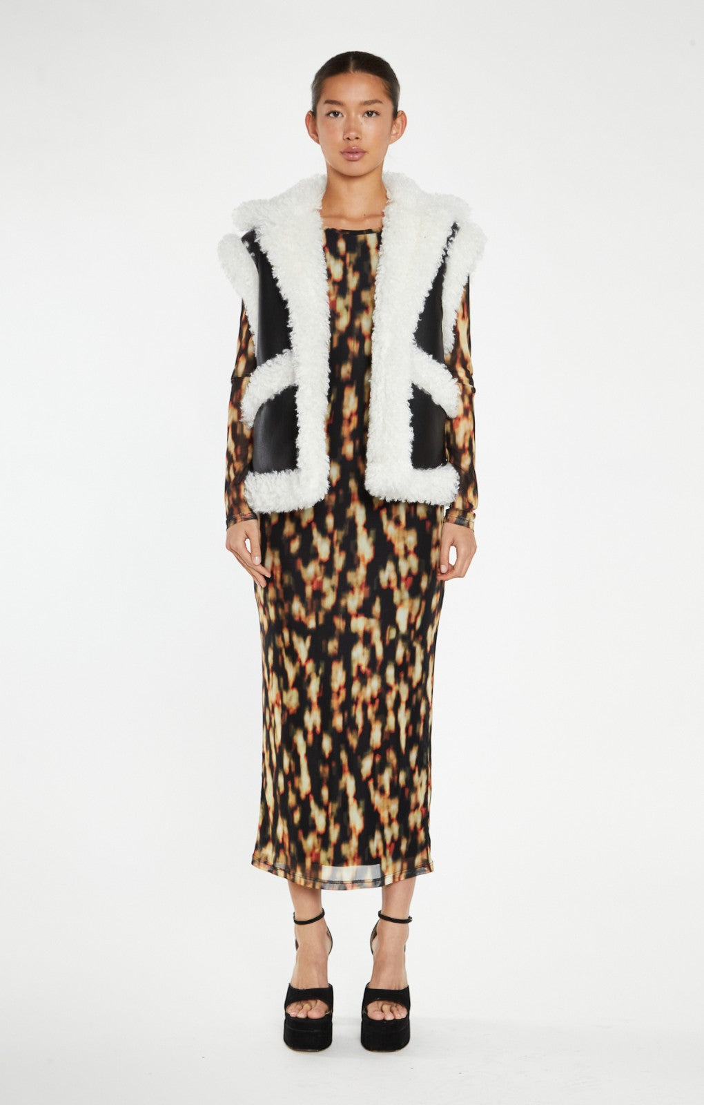 Glamorous Black & White Faux Shearling Oversized Gilet