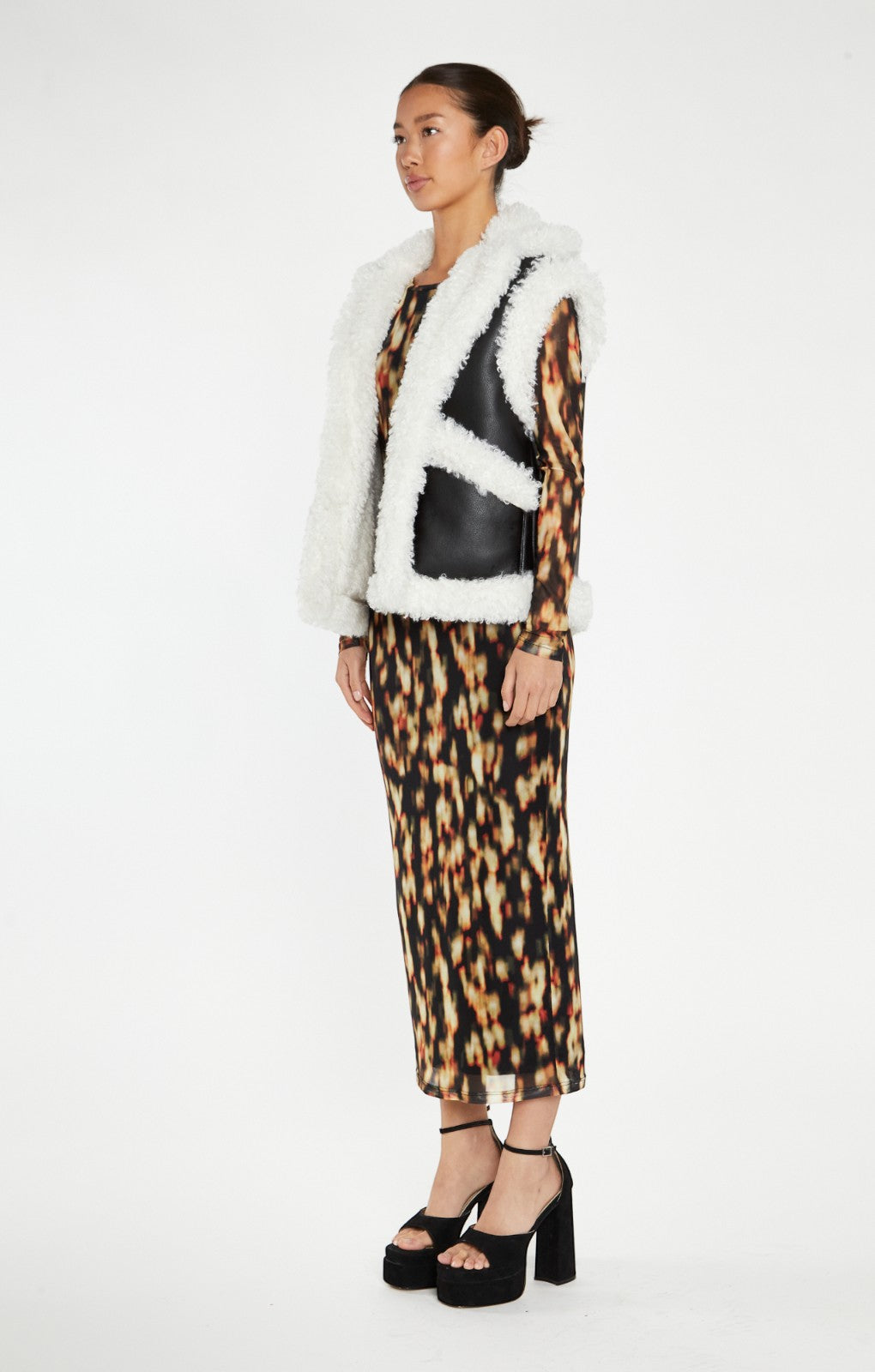 Glamorous Black & White Faux Shearling Oversized Gilet